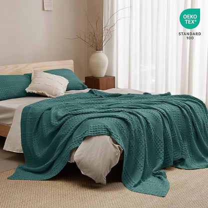 PHF 100% Cotton Waffle Weave Blanket King Size for Bed, Soft Lightweight & Breathable for Spring and Summer, All-Season Comfort, Luxury Aesthetic Blanket for Home Decor, 108"x90", Teal