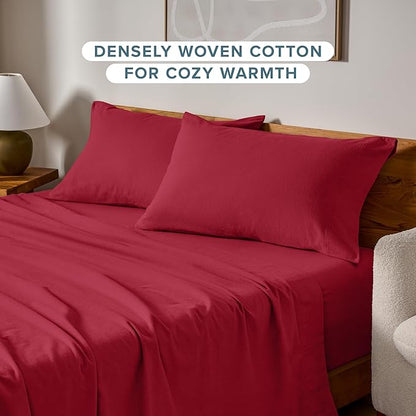Bare Home Flannel King Pillowcases Set of 2-100% Cotton - Velvety Soft & Cozy - Double Brushed Heavyweight Flannel Pillowcases (King Pillowcase Set of 2, Red)