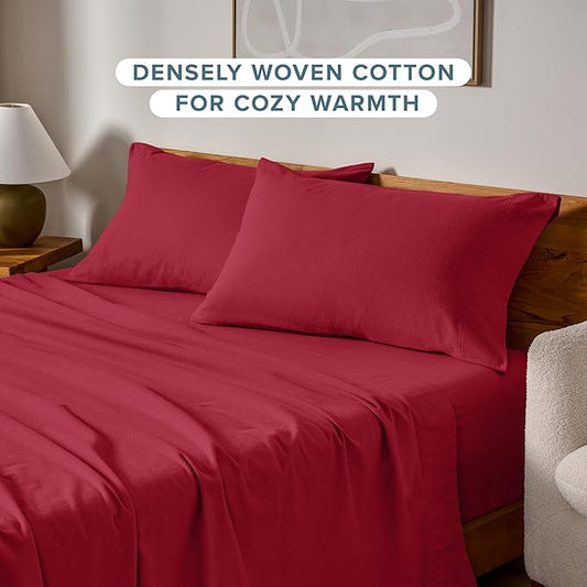 Bare Home Flannel King Pillowcases Set of 2-100% Cotton - Velvety Soft & Cozy - Double Brushed Heavyweight Flannel Pillowcases (King Pillowcase Set of 2, Red)