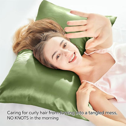 BEDELITE Satin Pillowcase with Zipper, Cedar Green King Size Pillow Cases Set of 2, Super Soft and Cooling Similar to Silk Pillow Cases, Gift for Women Men(20x36 Inches)