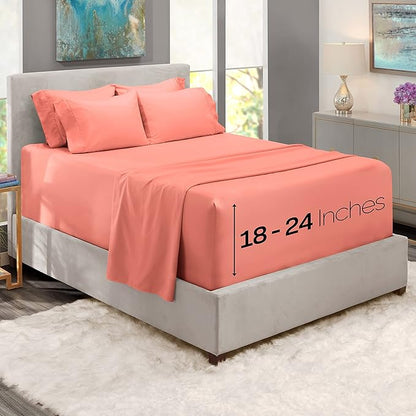 Hearth & Harbor Extra Deep Pocket Sheets - Fits Mattress 18-24 Inches Deep - Extra Deep Pocket Twin Sheets Sets - 4 Piece Twin Size - Misty Rose