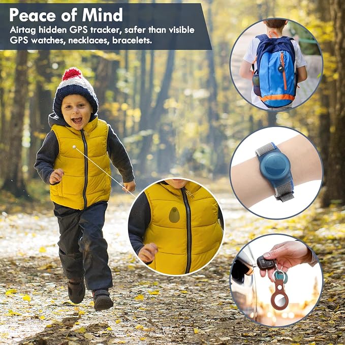 2 Pack Airtag Holder for Kids Hidden,GPS Tracker Case, Anti-Removal Airtag Silicone Case with Pins, Suitable for Children, Elderly, Pets, Backpack, Luggage(White,Black)