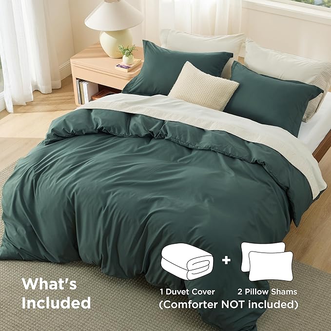 Bedsure Duvet Cover Full Size - Soft Double Brushed Bedding Set for Kids & Adults, Zipper Closure, 3 Pieces, Includes 1 Duvet Cover (80"x90") & 2 Pillow Shams, NO Comforter, Forest Green