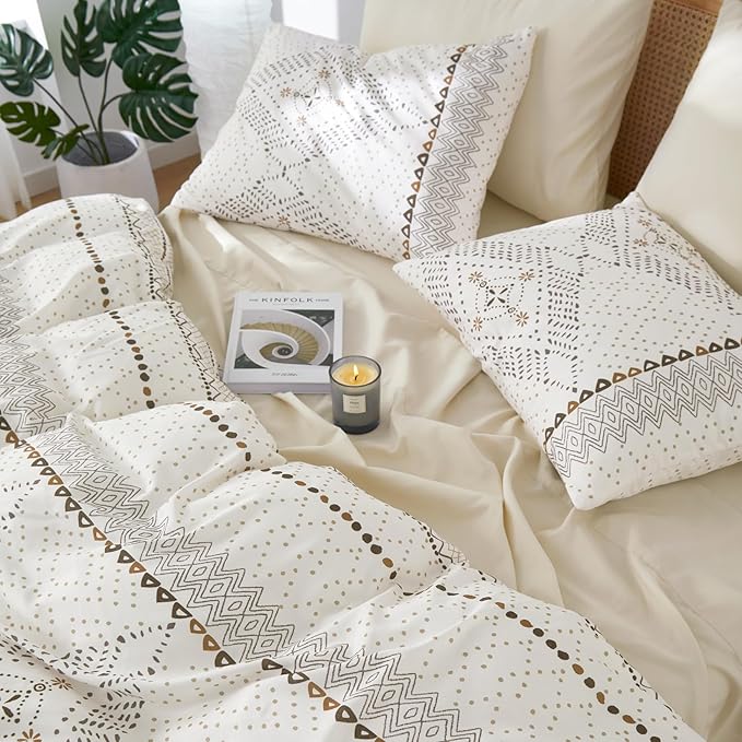 Wake In Cloud - Boho Comforter Set, Farmhouse Bohemian Western Aztec Neutral Aesthetic, Soft Lightweight Bedding, 3 Pieces, Beige, Twin/Twin XL Size
