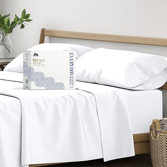Mayfair Linen 100% Organic Cotton Percale Sheets Twin Size - 3 Piece White Set, 16" Deep Pocket, Breathable, Soft & Crisp, Cooling, Dorm Room Essentials