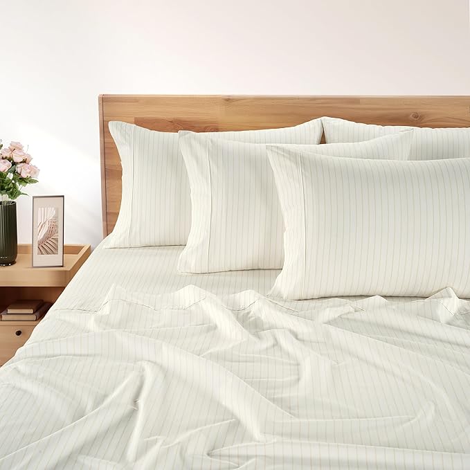 Casa Platino Sheets Cal King Size Bed Set – 100% Cotton Sheet Set Cal King Crisp Percale Weave with 4 Pillowcases, with 15" Deep Pocket Fitted Sheet for Secure Fit, Ultra Soft & Breathable – Sandora