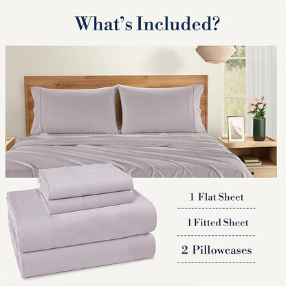 Casa Platino 100% Cotton Twin XL Size Sheets – Crisp Percale Sheets Twin XL with 2 Pillowcases, with 15" Deep Pocket Sheet for Secure Fit, Ultra Soft & Cozy, Excellent Quality & Fit – Grey Lavender