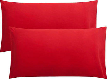 FLXXIE King Pillow Cases Set of 2, Soft Microfiber Pillow Covers with Envelope Closure, Wrinkle, Fade and Stain Resistant Pillowcases, 20x36, Red