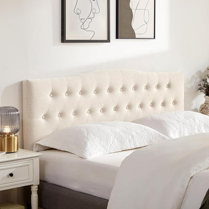 Tufted Headboard King Size, Solid Wood Adjustable Height Head Board, Beige | Upholstered King Headboard Only with Durable Solid Wood Legs, Adjustable Height 37-51 in, Fabric Button Diamond HeadBoards