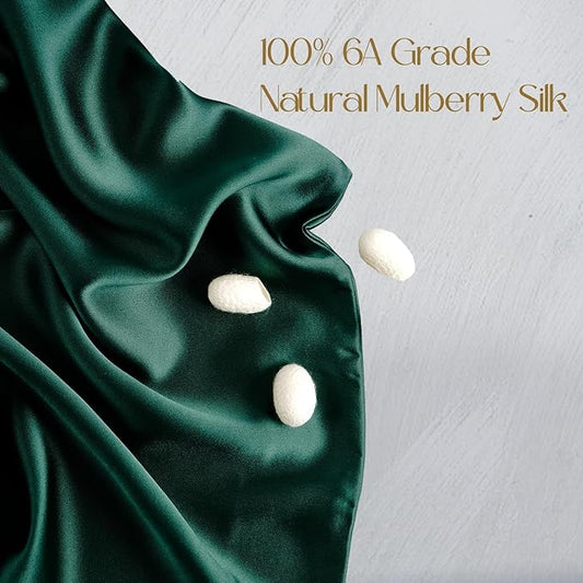 ZIMASILK 100% Pure Mulberry Silk Pillowcase for Hair and Skin Health,Soft and Smooth,Both Sides Premium Grade 6A Silk,600 Thread Count,with Hidden Zipper,1pc (King 20''x36'',Blackish Green)