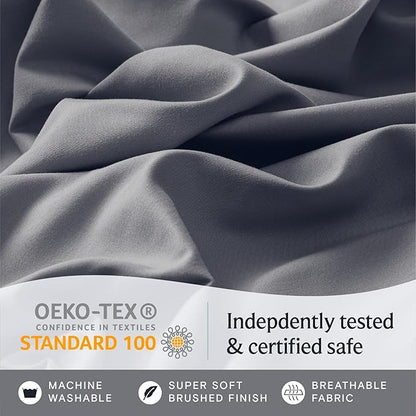LuxClub 3 PC Twin XL Sheet Set, Deep Pockets Wrinkle Free Cooling Bed Sheets Hotel Bedding for Women, Men, Kids & Teens, Includes 1 Fitted Sheet, 1 Flat Sheet and 1 Pillowcase-Silky Soft Light Grey