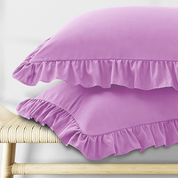 KKJIAF Ruffle Body Pillow Cases Set of 1, Ruffled Pillow Covers with Envelope Closure, Wrinkle Resistant Ruffled Long Pillow Shams 20" x 54", Lavender