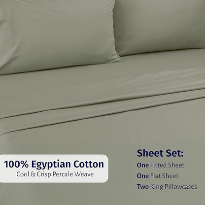 California Design Den Cal King Bed Sheets Set - Certified 100% Egyptian Cotton Percale Sheets California King Size, Lightweight, Crisp, Durable Luxury Bedding Set (Sage Mist - Grey Tone)