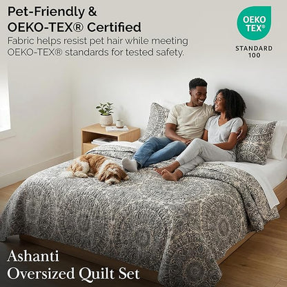 Southshore Fine Living, Inc. Ashanti Collection Oversized Quilt Twin Bedding Set Lightweight, Soft Coverlet Bedspread 2-Piece with one Matching sham (69 in Wide x 98 in Long), Twin/XL, Grey