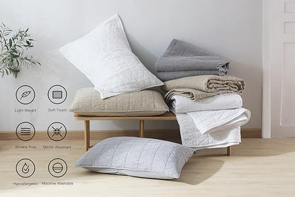 HORIMOTE HOME Quilt Set King Size, Stone-Washed Chic Rustic Grey Coverlet with Classic Triangle Stitched Pattern, Ultra Soft Lightweight Quilted Bedspread for All Season, 3 Pieces