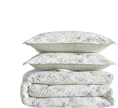Laura Ashley - King Comforter Set, Super Soft Cotton Bedding with Matching Sham, Botanical Design, Vintage Bed Essentials (Bramble Floral Pink, King)
