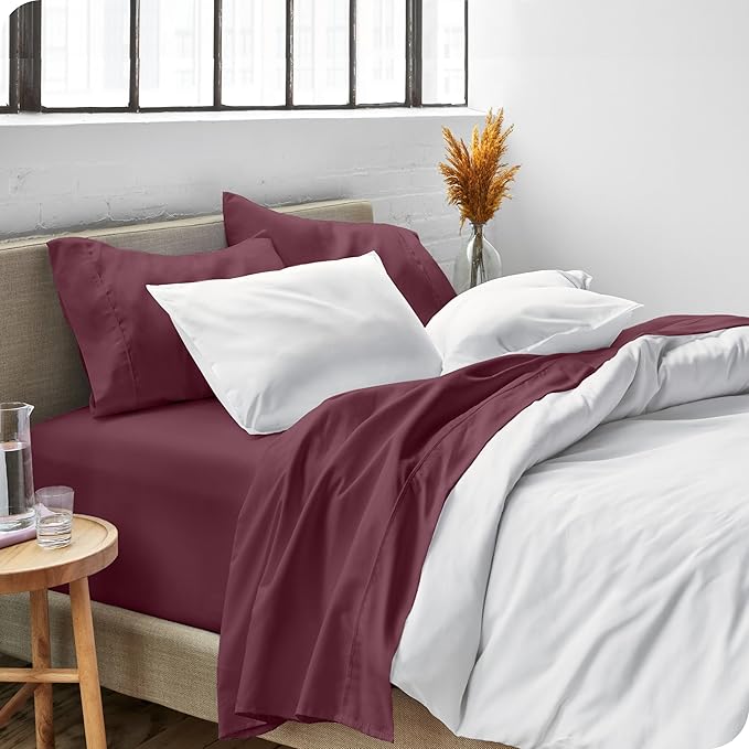 Bare Home Twin XL Sheet Set - 1800 Ultra-Soft Microfiber Twin Extra Long Bed Sheets - Double Brushed - Deep Pockets - Easy Fit - 3 Piece Set - Bedding Sheets & Pillowcases (Twin XL, Burgundy)