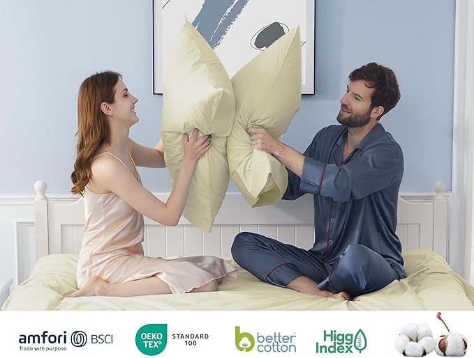 Pillow Cases, Standard Queen Size Cotton Percale Weave Pillowcases, Pre-Shrunk Breathable and Hypoallergenic Pillowcases, Set of 2 (2 Piece Standard/Queen 20 Inch x 30 Inch, Cream)