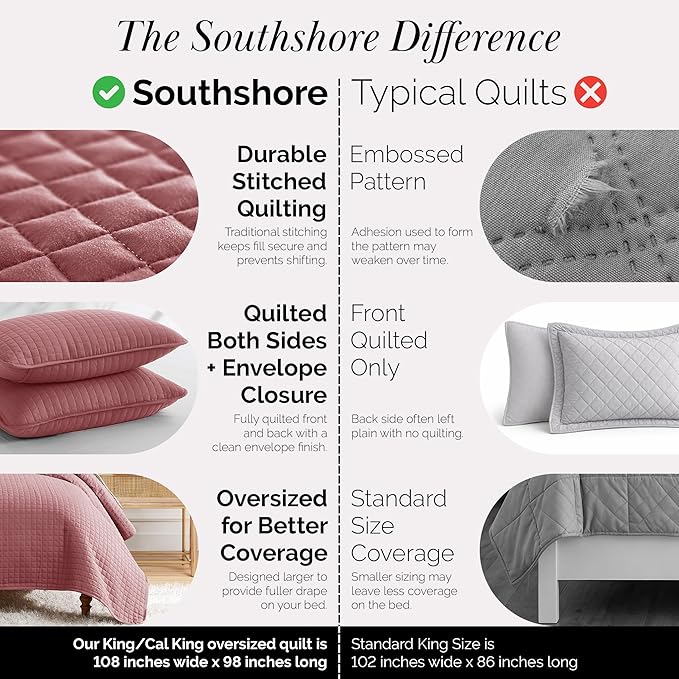 Southshore Fine Living, Inc. Oversized King Quilt Bedding Set with 2 Pillow Shams, Marsala Coverlet, King Size/California Bedspread, Soft Microfiber Bedding, Easy Care, Machine Washable, Marsala