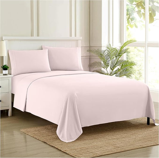 Split King Sheets - Breathable Luxury Sheets with Full Elastic & Secure Corner Straps Built In - 1800 Supreme Collection Extra Soft Deep Pocket Bedding Set, Sheet Set, Split King Size, Pale Pink