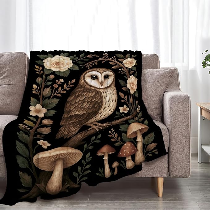 Gothic Owl Blanket Super Soft Warm Fluffy Fleece Flannel Animal Throw Blanket Cozy Fuzzy Plush Stuff Bedding Blankets Gifts for Women Kids Boys Girls Adults 50"X40"