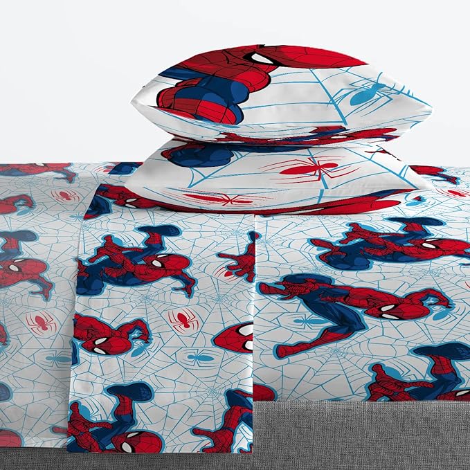 Jay Franco Marvel Spiderman Webtastic 7 Piece Queen Size Bed Set - Includes Reversible Comforter & Sheet Set - Super Soft Kids Bedding Fade Resistant Microfiber (Official Marvel Product)