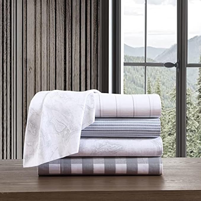 Eddie Bauer - Queen Sheets, Cotton Percale Bedding Set, Crisp & Cool Home Decor (Ticking Stripe Light Blue, Queen)