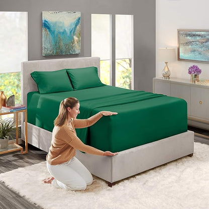 Nestl Sheets Set, King, Microfiber, Deep Pocket, 4 Piece, Hunter Green