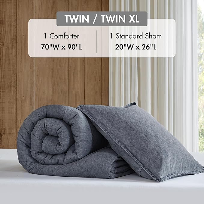 Woolrich Twin Comforter Set Cotton Stone Washed, Oversized Comforters Twin Size Bed, All Season Down Alternative Overfilled Twin Size Comforter, McKenzie, Twin/Twin XL Blue 2 Piece