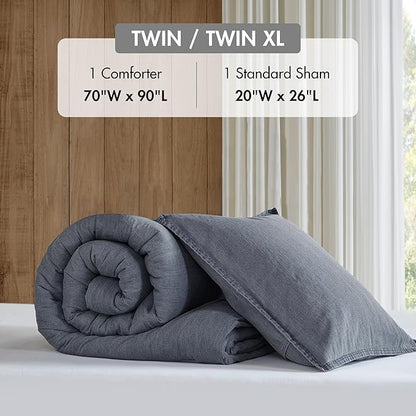 Woolrich Twin Comforter Set Cotton Stone Washed, Oversized Comforters Twin Size Bed, All Season Down Alternative Overfilled Twin Size Comforter, McKenzie, Twin/Twin XL Blue 2 Piece