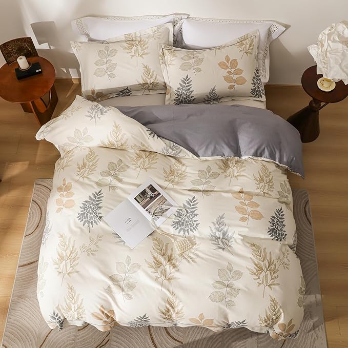 OAITE Duvet Cover Set King Size Floral Pattern Ultra Soft 100% Cotton Duvet Cover Sets 3-PC, Breathable Duvet Cover with Zipper Closure & Corner Ties(2 Pillow Shams,1 Duvet Cover)