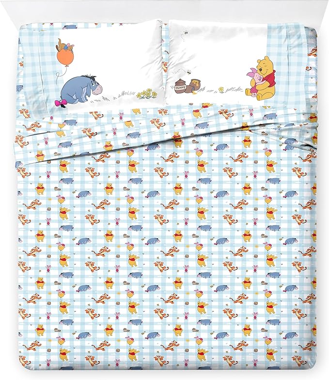 Jay Franco Kids Comforter Set Includes Sheets and Pillow Covers - Soft and Cozy Bed Set for Stylish Room Decor, Official Licensed Bedding, White - Winnie The Pooh, 7 Piece Queen