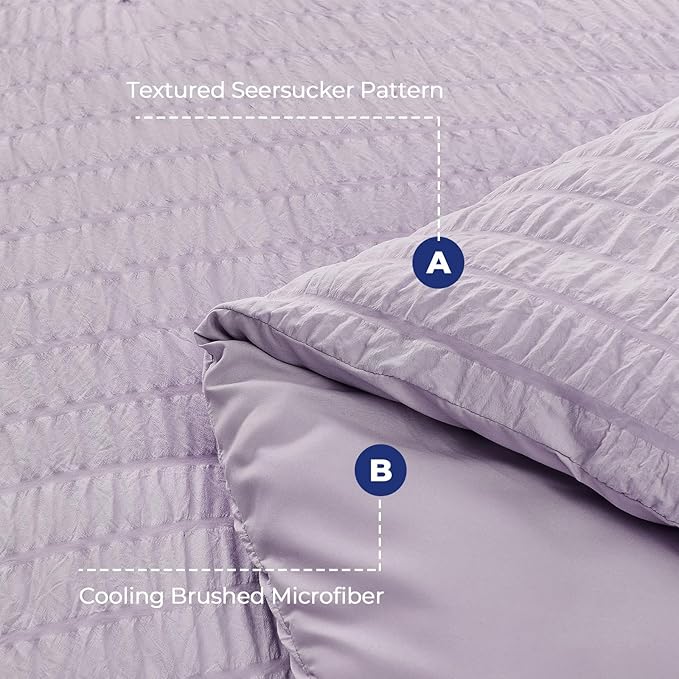 HYMOKEGE Lavender Duvet Cover King Size, Ultra Soft 3-Piece Seersucker Duvet Cover Set with Zipper Closure, Soft Brushed Microfiber Bedding Set with 8 Corner Ties (104"x90", 2 Pillowshams)