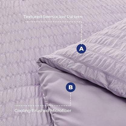 HYMOKEGE Lavender Duvet Cover King Size, Ultra Soft 3-Piece Seersucker Duvet Cover Set with Zipper Closure, Soft Brushed Microfiber Bedding Set with 8 Corner Ties (104"x90", 2 Pillowshams)