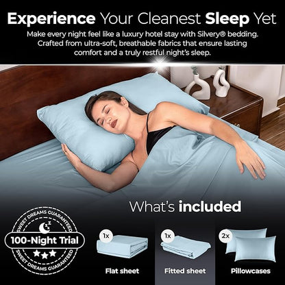 Silvery Silver Infused Bed Sheets Set - Ultra-Soft Temperature-Regulating Fabric with Self-Cleaning Technology™ That Stays Fresh 3X Longer for Hygienic Sleep