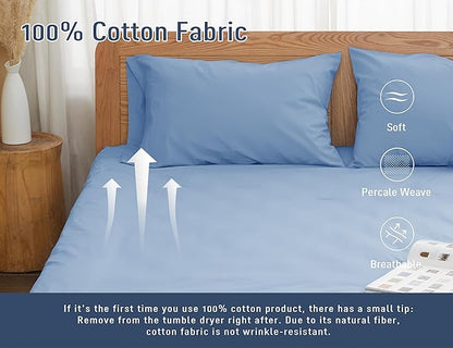 Pillow Cases, Standard Queen Size Cotton Percale Weave Pillowcases, Pre-Shrunk Breathable and Hypoallergenic Pillowcases, Set of 2 (2 Piece Standard/Queen 20 Inch x 30 Inch, Placid Blue)