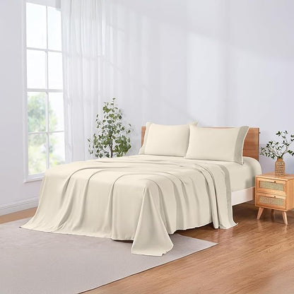 Modern Threads 4 Piece Microfiber Sheet Set – Soft Cooling Bed Sheets with Crochet Lace – Deep Pocket, Wrinkle Free, Breathable, Hotel Luxury Bedding, Beige, Full