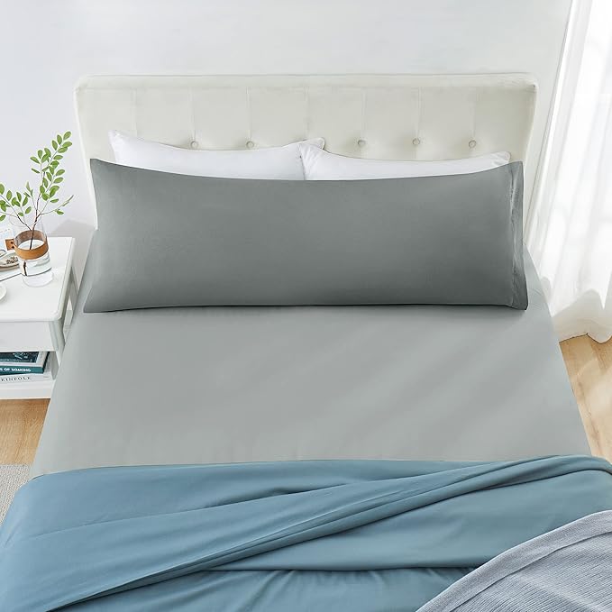 MILVOWOC 2Pcs Brushed Microfiber Body Pillowcases - 20 x 48 Inch, Dark Grey Pillow Case Set Non Slip Envelope Pillow Cover with Moisture Absorption and Anti-Wrinkle