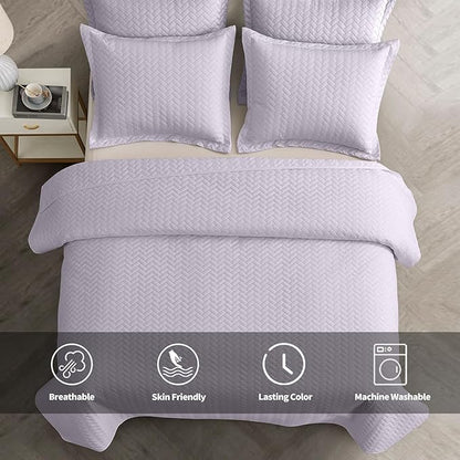 Maple&Stone Lilac Purple Quilt Set King Size, Lightweight Bedspread Ultrasonic Chevron Pattern Light Coverlet for All Season Comforter Bedding Decor - 3 Piece King Bed Cover Sets