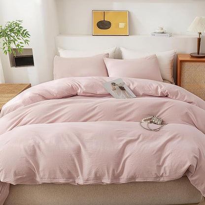 ECOCOTT Duvet Cover King Size - 100% Washed Cotton Durable Soft Comfy Duvet Cover Set, 3 Pieces Duvet Cover with Zipper Closure, No Comforter (Greyish Pink)