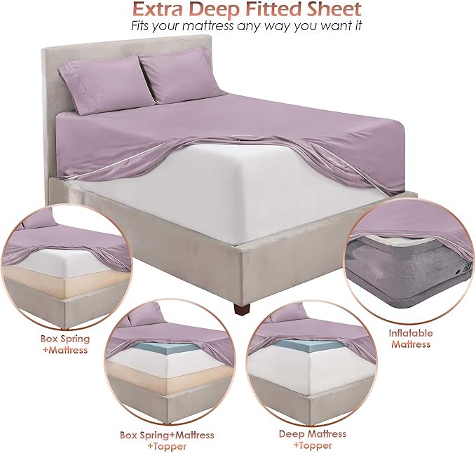 Nestl Twin Size Sheet Set, 4 Piece Extra Deep Pocket (18-24 inches), Microfiber, Hotel Luxury, Soft, Breathable, Wrinkle-Free, Easy to Care, Dusty Purple