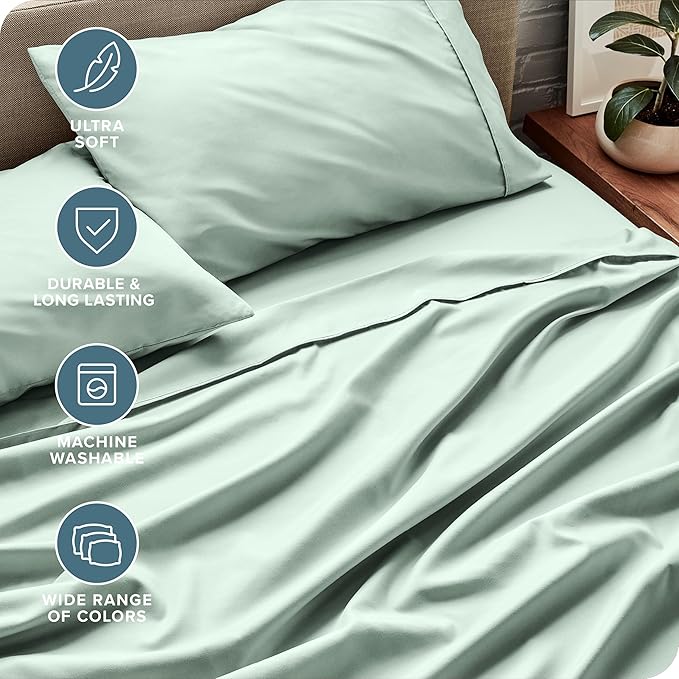 Bare Home Queen Sheet Set - 1800 Ultra-Soft Microfiber Queen Bed Sheets - Double Brushed - Deep Pockets - Easy Fit - 4 Piece Set - Bedding Sheets & Pillowcases (Queen, Spring Mint)