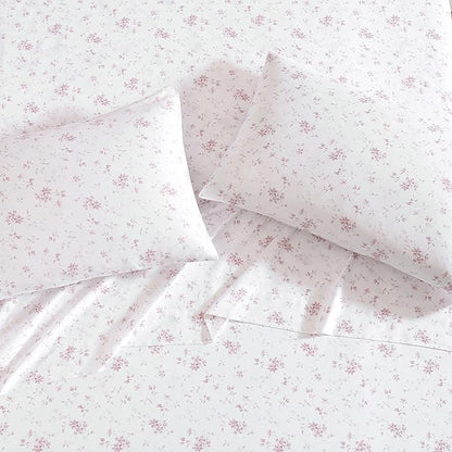 Laura Ashley Home - Standard Pillowcase Set, Cotton Sateen Bedding, Smooth & Wrinkle-Resistant (Garden Muse Pink, 2 Piece)