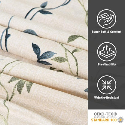 JSD 6 Piece Beige Leaves Printed Sheet Set Queen Size, Soft Botanical Microfiber Sheets Extra Deep Pocket