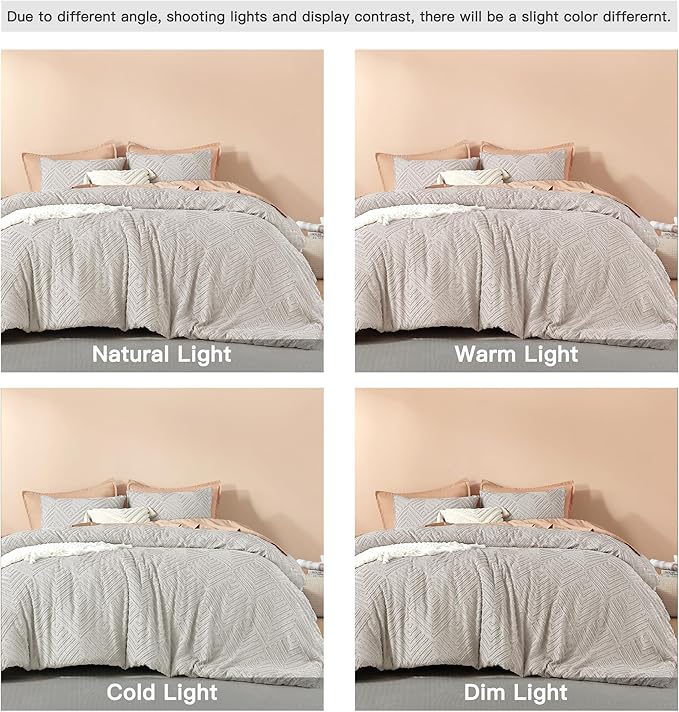 Litanika Linen Grey King Size Comforter Set, 3 Pieces Tufted Boho Farmhouse Bedding Comforter Sets, Lightweight Fluffy Comforter Bed Set for All Season (104x90In Comforter and 2 Pillowcases)