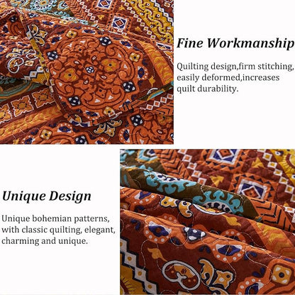 Cmfshape Orange Quilt Sets Bedspread Set 100% Cotton Boho Bedding Set, All Season Use Lightweight Reversible Coverlet Quilts with 1 Pillow Shams(Twin 68"x86")