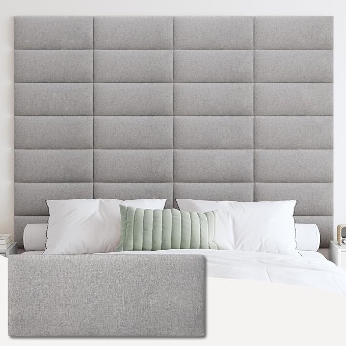 IFNOW Wall Mounted Headboard, Peel and Stick Panels, Medium Gray, Queen | 3D Soundproof Acoustic Padding, Reusable and Removable Tufted fabric Bed Headboard for bedroom (9 Panels, 10" x 24")