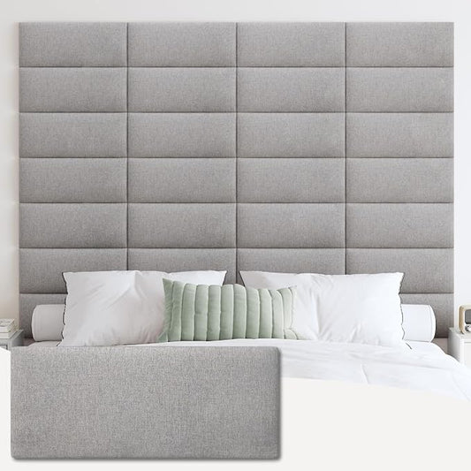 IFNOW Wall Mounted Headboard, Peel and Stick Panels, Medium Gray, Queen | 3D Soundproof Acoustic Padding, Reusable and Removable Tufted fabric Bed Headboard for bedroom (9 Panels, 10" x 24")