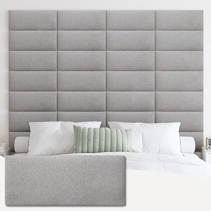 IFNOW Wall Mounted Headboard, Peel and Stick Panels, Medium Gray, King | 3D Soundproof Acoustic Padding, Reusable and Removable Tufted fabric Bed Headboard for bedroom (12 Panels, 10" x 24")
