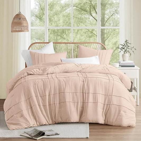Comfort Spaces Blush Cal King Size Comforter Set - 3 Pieces Pintuck Pleated Bedding Sets, All Season Lightweight, Extra Softness Pre-Washed Microfiber Cal King Bed Set, Shams, Cal King